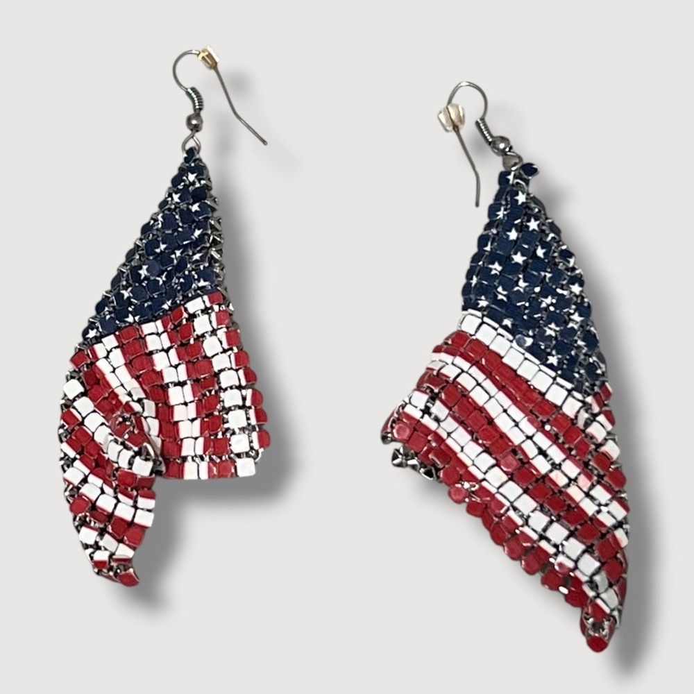 Patriotic American Flag Seed‎ Bead Dangle Earrings 4th of July Fashion Jewelry